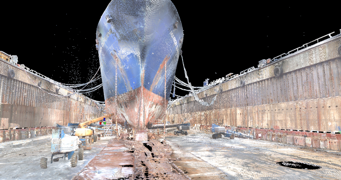 Nuage de points 3D LiDAR d'une coque de navire pour inspection robotisée